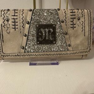 Miss Me Metallic Beige and Silver Clutch